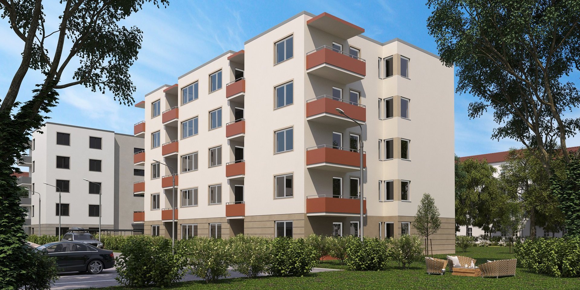 Digitale Ansicht der Gebäude Vorderseite der Sravener-Straße