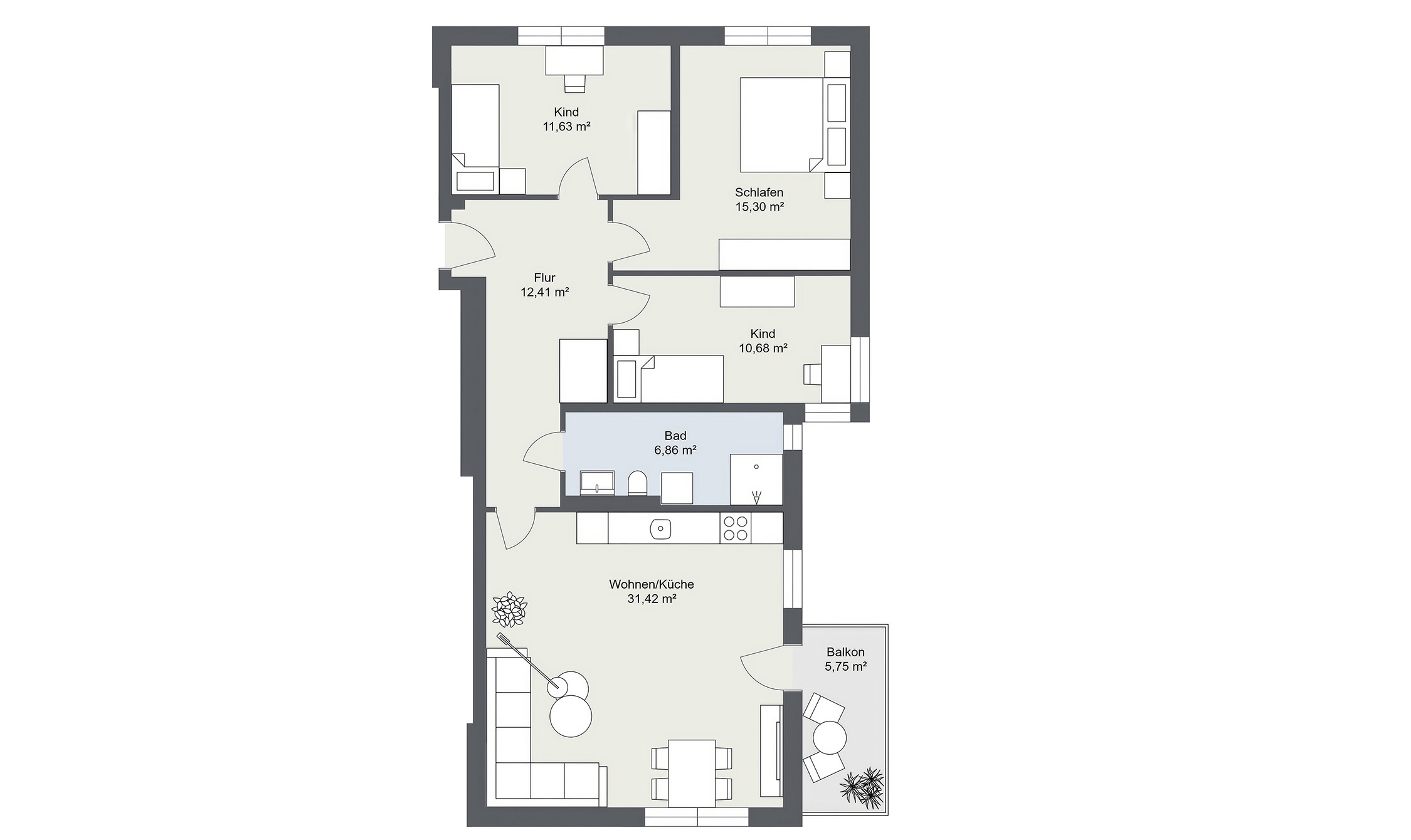 Grundriss Obergeschoss Wohnung 0201 - 0501